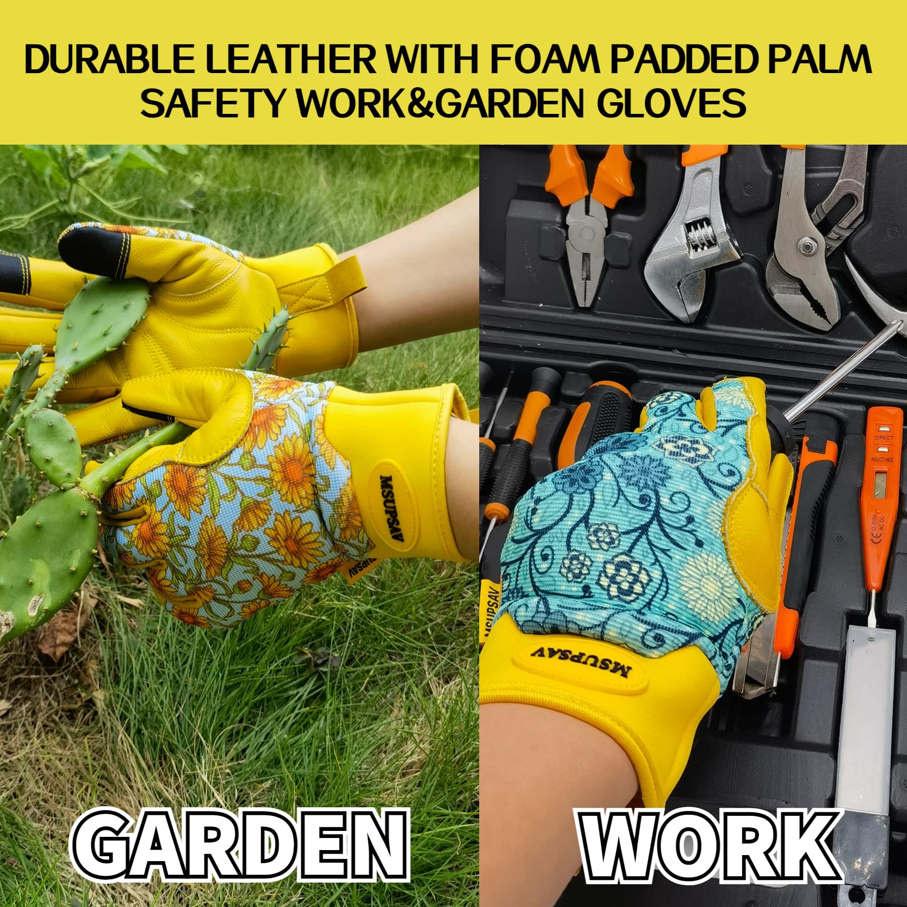 MSUPSAV Garden Gloves displayed with gardening tools