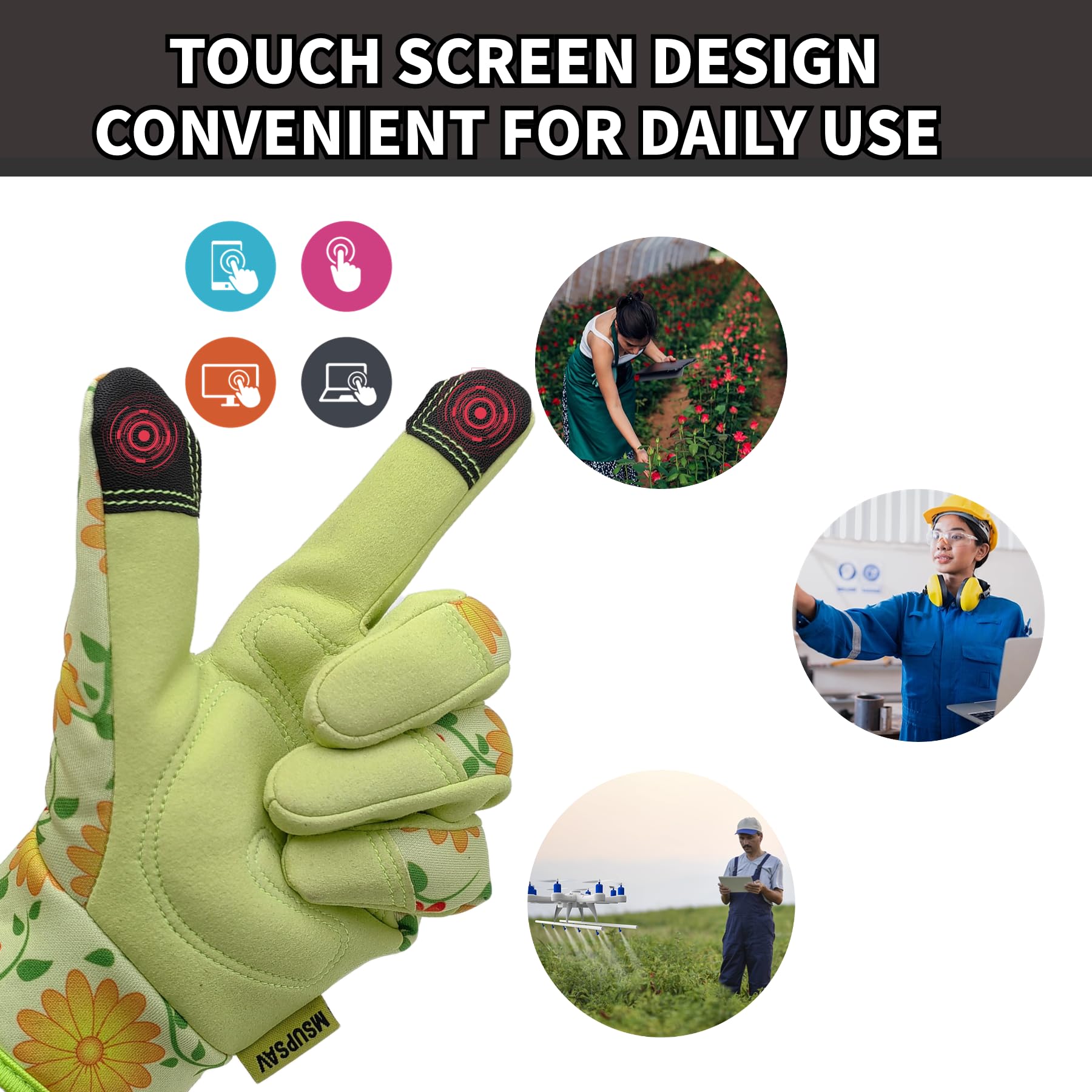 MSUPSAV Garden Gloves featuring touchscreen compatibility