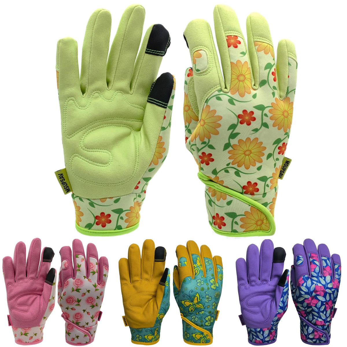 MSUPSAV Garden Gloves front view in chartreuse color