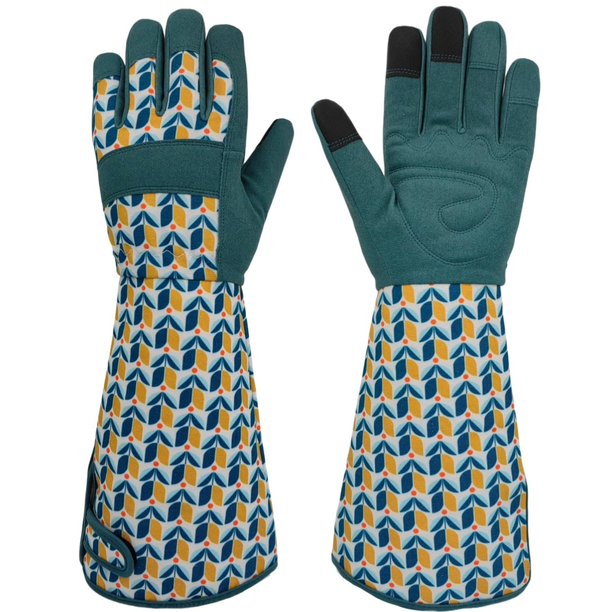 MSUPSAV Garden Gloves front view Lake-blue Tulip design