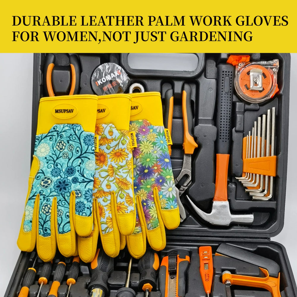 MSUPSAV Gardening Gloves displayed with gardening tools