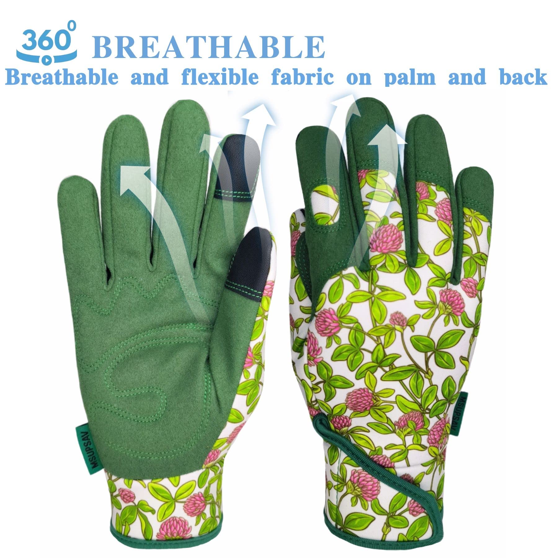 MSUPSAV Gardening Gloves displayed with gardening tools