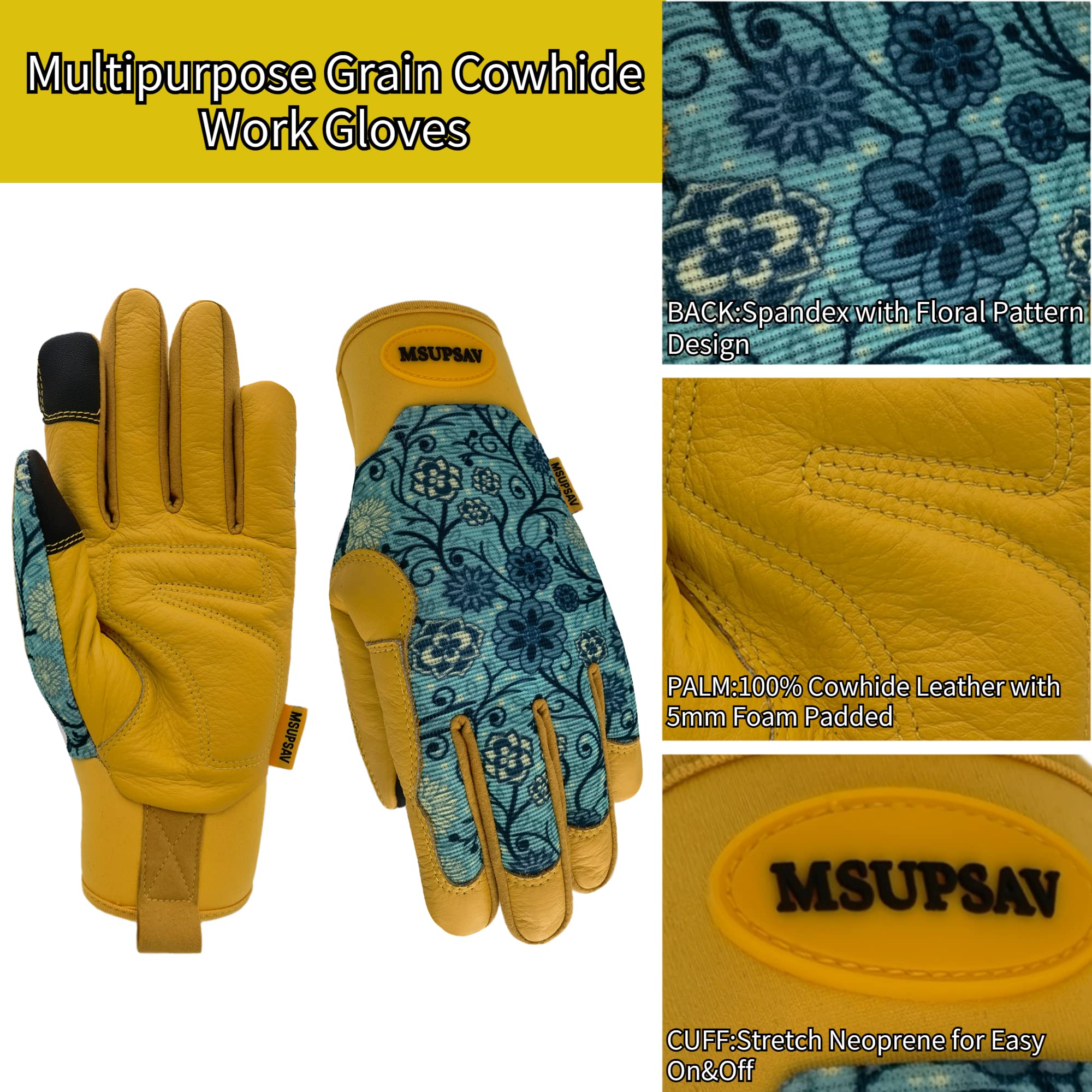 MSUPSAV Gardening Gloves for Women, Blue, Small, side view