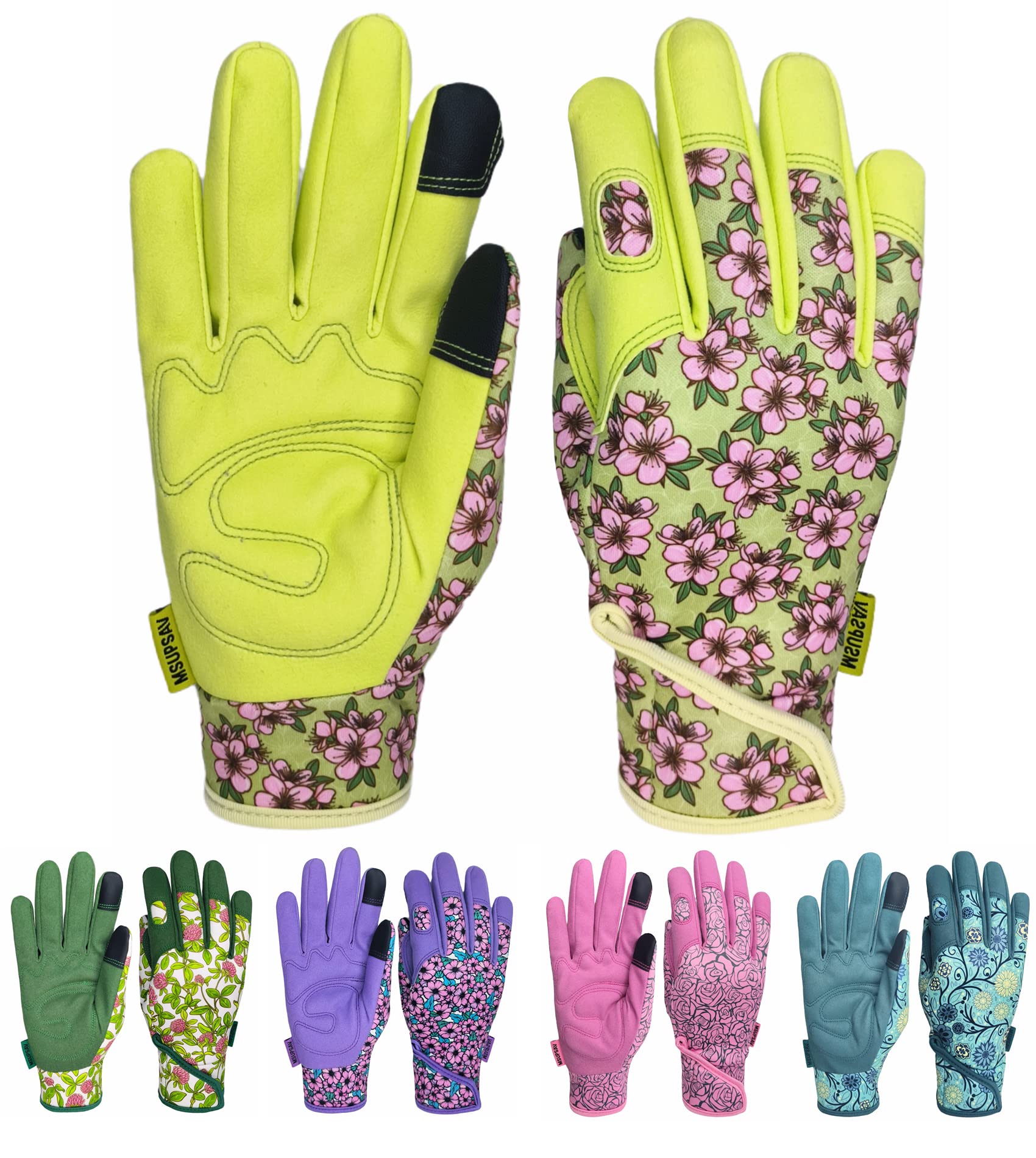 MSUPSAV Gardening Gloves Large Chartreuse front view