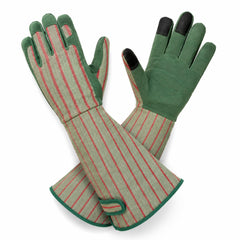 MSUPSAV Gardening Gloves Large Green Stripe front view