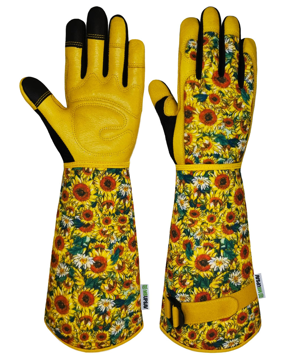 MSUPSAV Gardening Gloves Large Sunflower Pattern front view