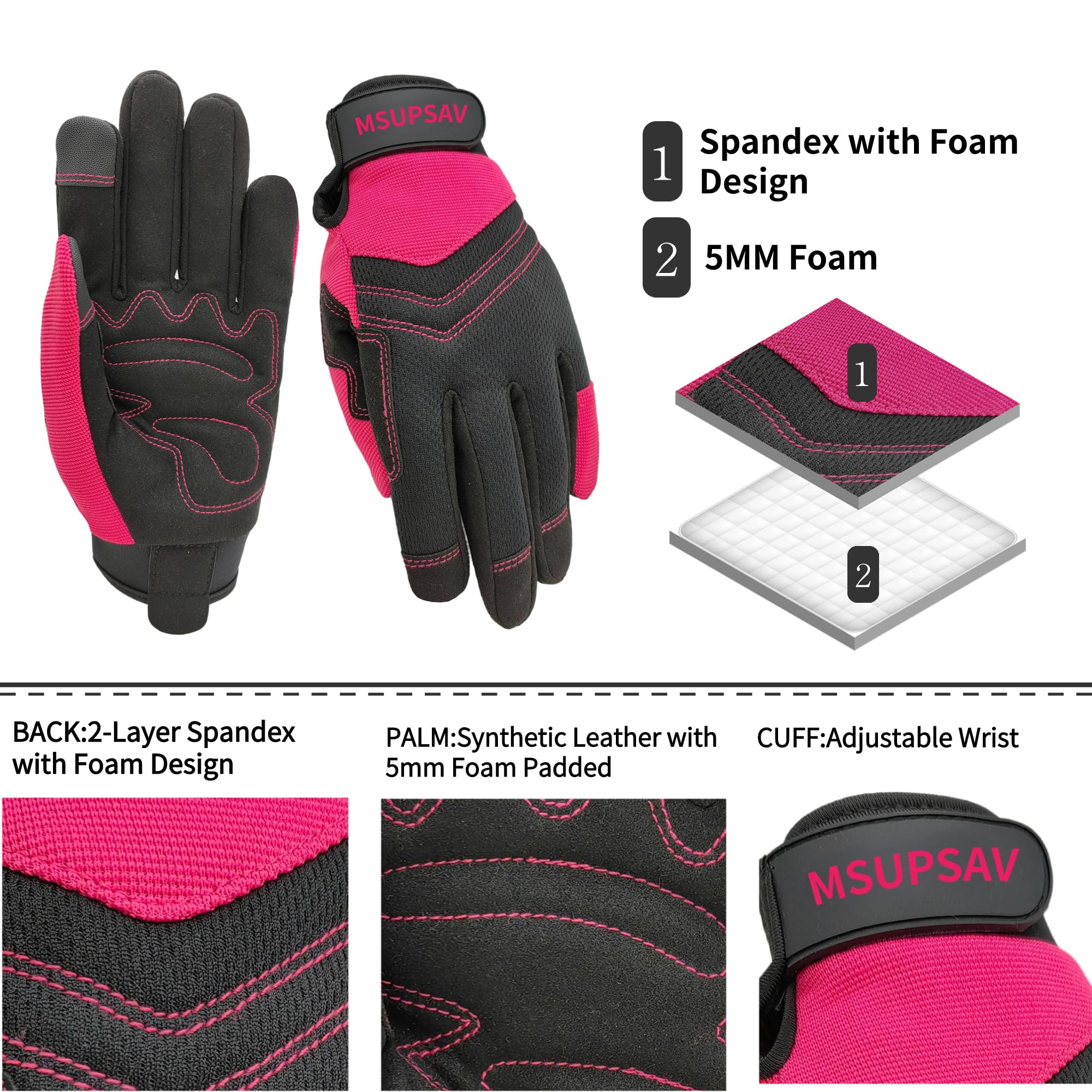 MSUPSAV Gardening Gloves pink pair side view