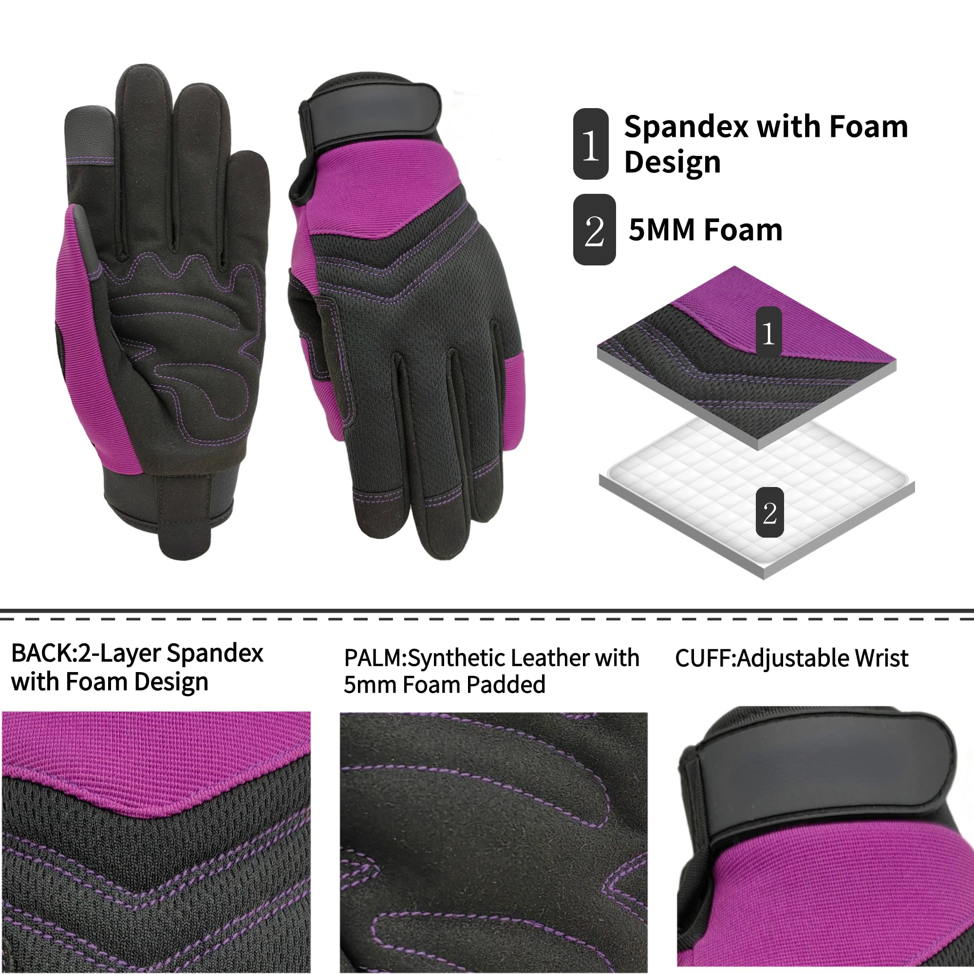 MSUPSAV Gardening Gloves purple back view