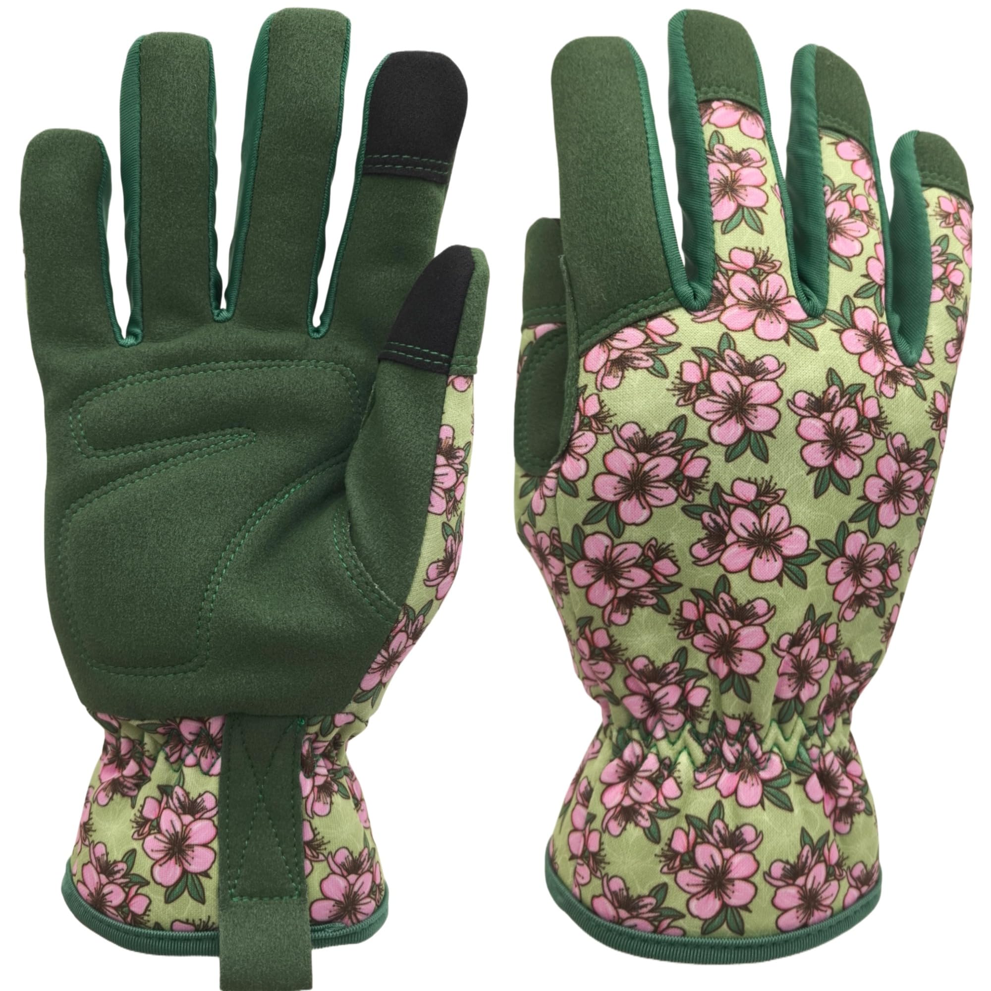 MSUPSAV Women's Gardening Gloves front view in green and pink