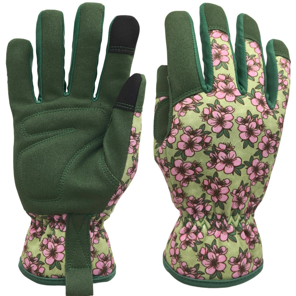 MSUPSAV Women's Gardening Gloves front view in green and pink