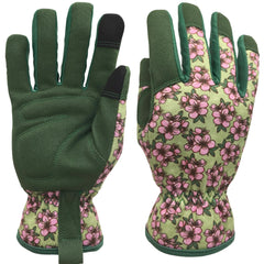 MSUPSAV Women's Gardening Gloves front view in green and pink