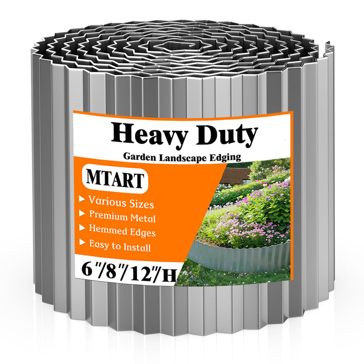 MTART Metal Garden Edging 6"×40Ft in Silver, front view