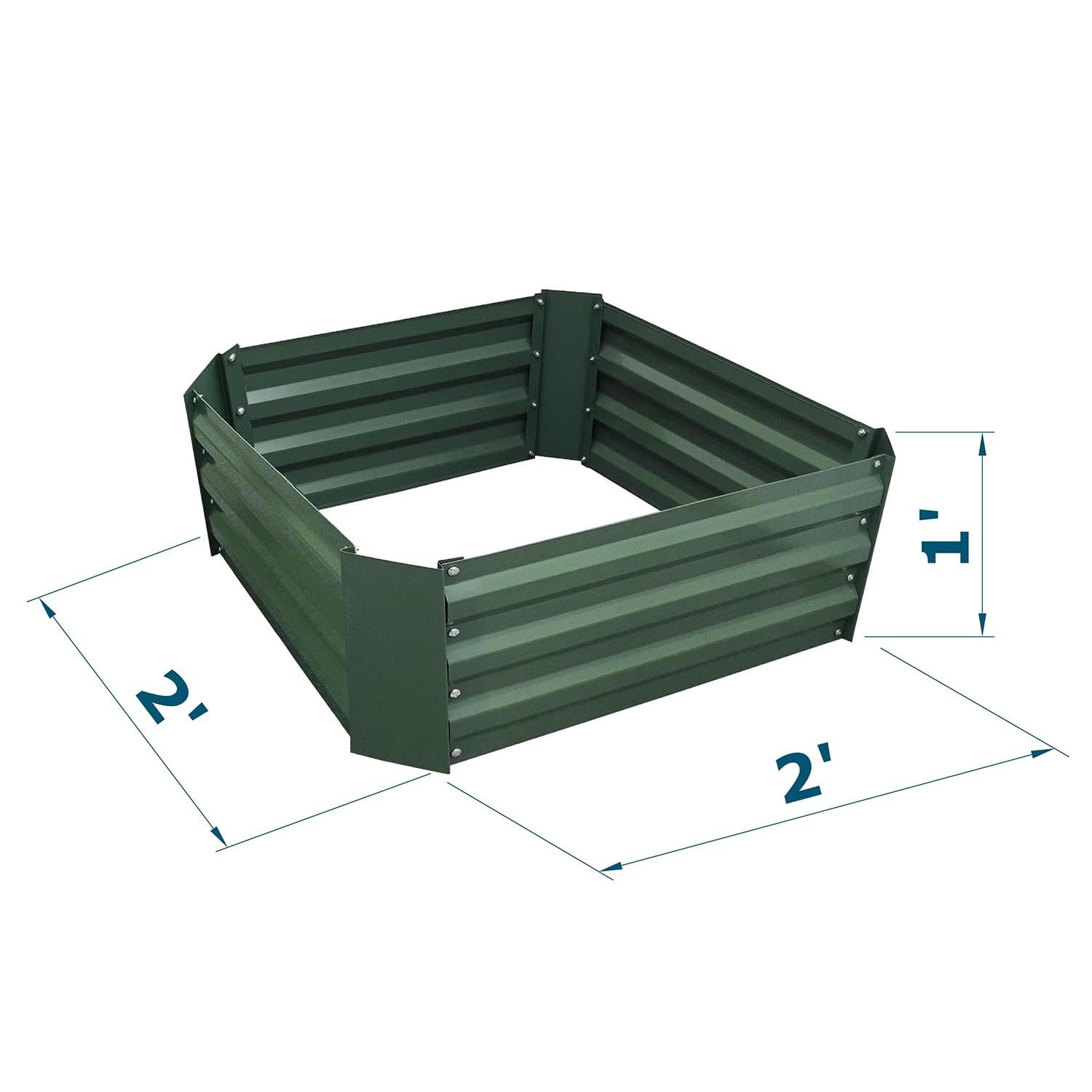 MTB Garden 2x2x1FT raised garden bed green metal side view