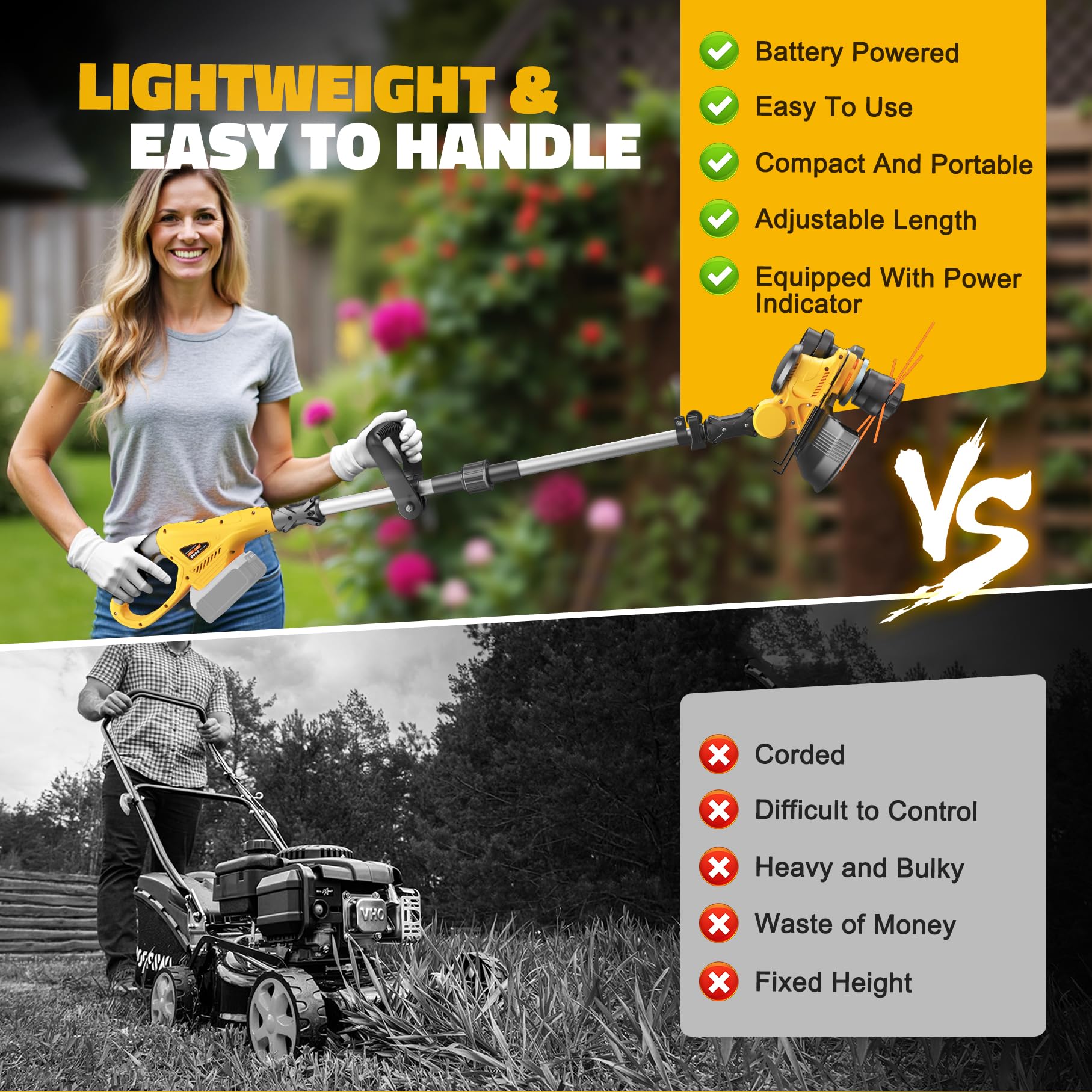MtiolHig Cordless String Trimmer in garden setting
