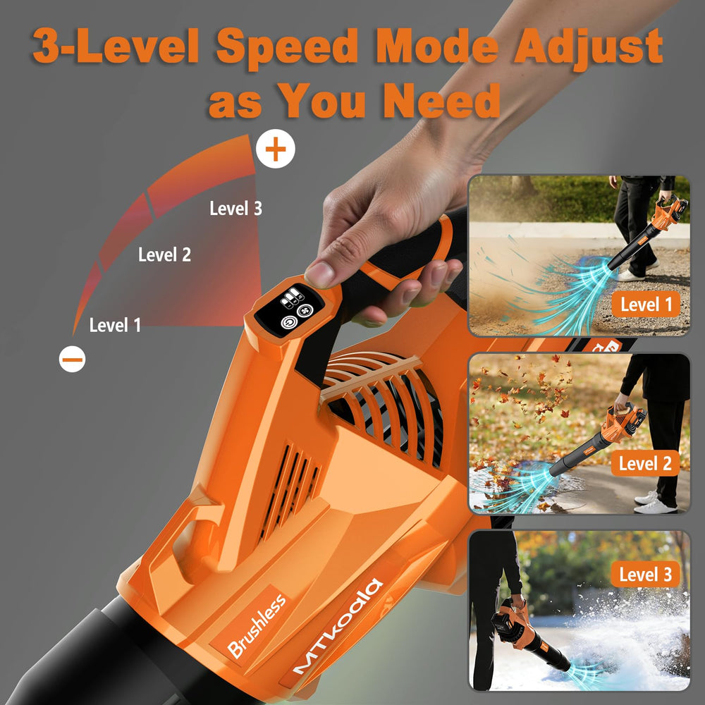 MTKOALA cordless leaf blower in action clearing leaves