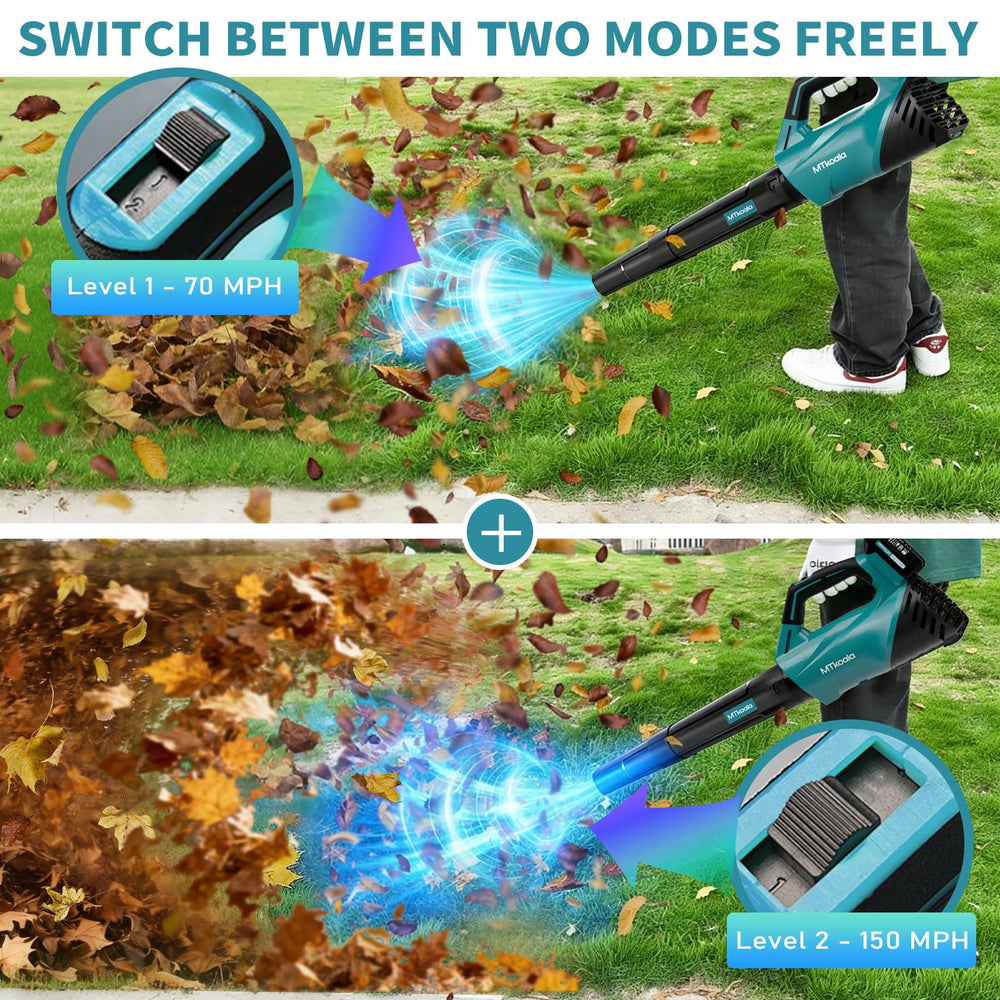 MTKOALA cordless leaf blower in use blowing leaves