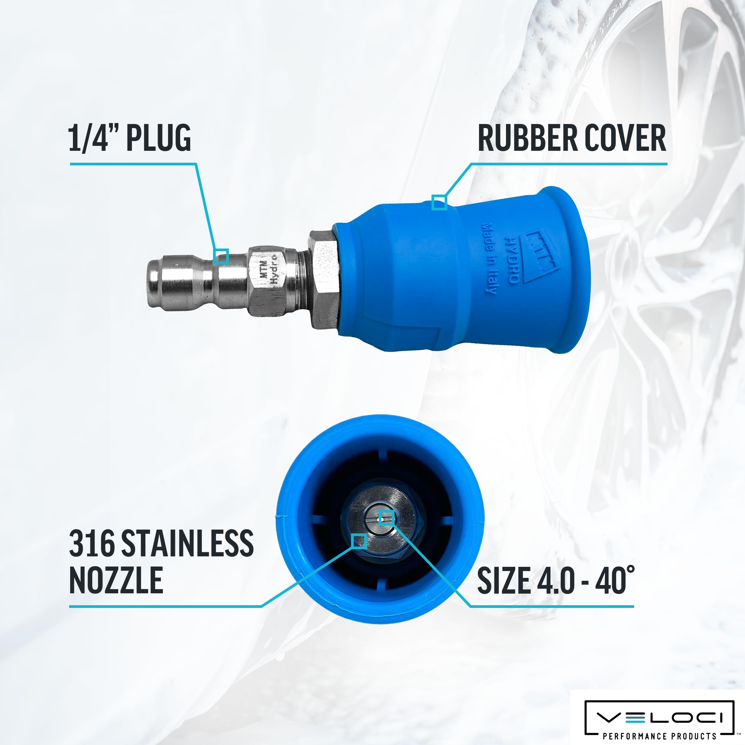 MTM Hydro Acqualine Nozzle Tip mounted on a pressure washer