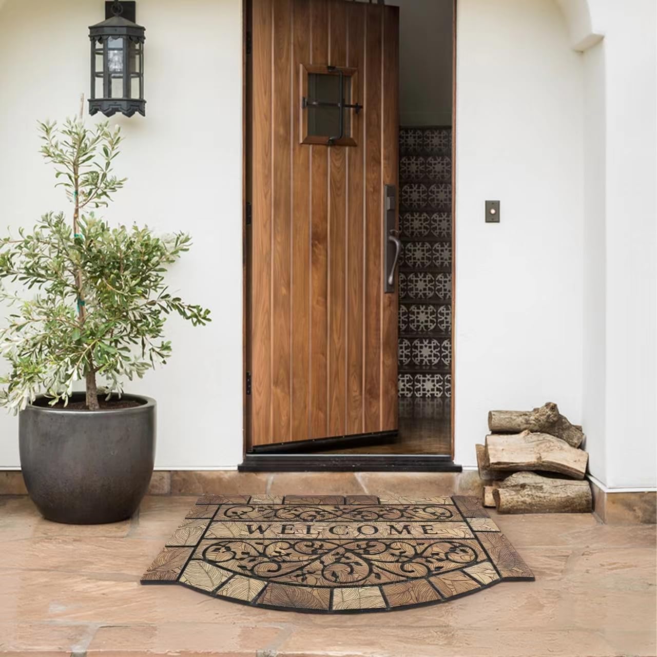 MTOUOCK 24x36 inch dark brown welcome mat front view