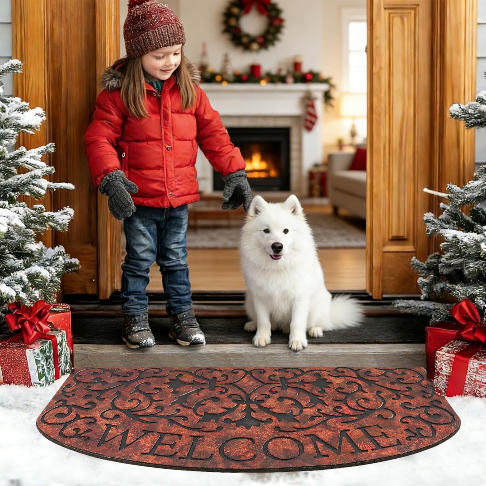 MTOUOCK Heavy Duty Welcome Mat 47x22 close-up of rubber material