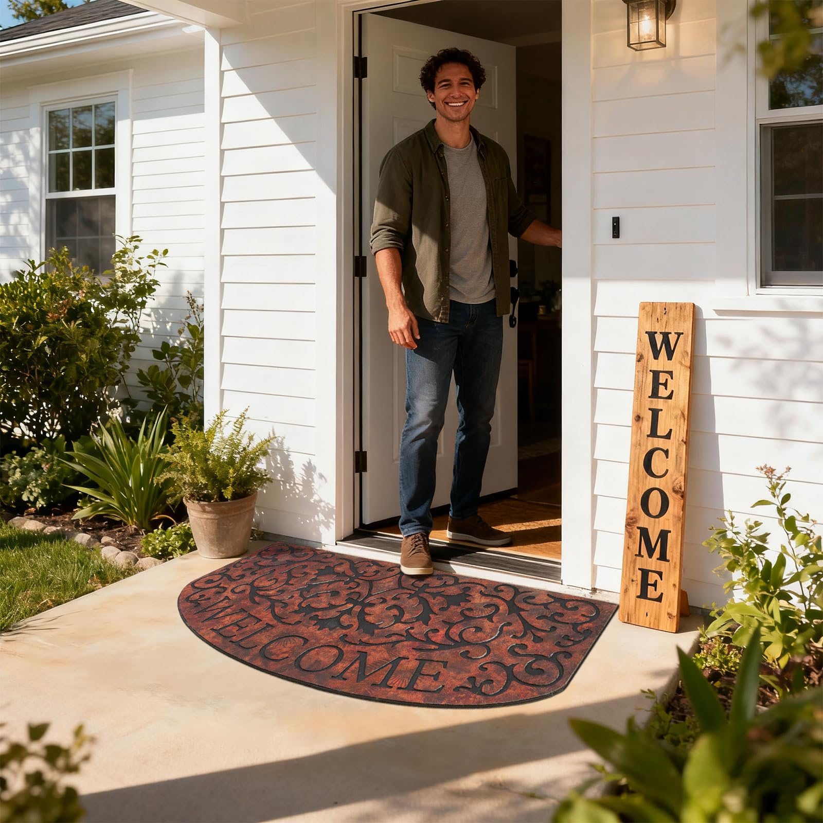 MTOUOCK Heavy Duty Welcome Mat 47x22 with decorative design