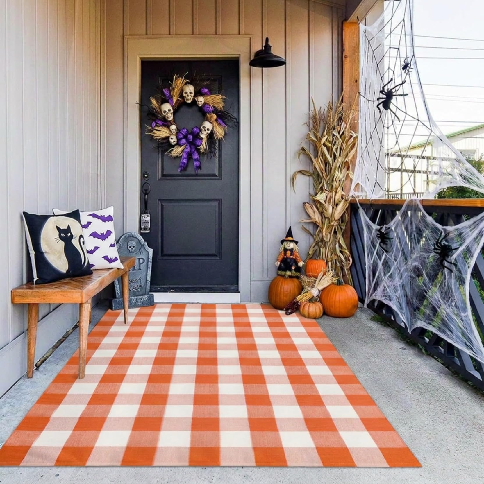 MUBIN Buffalo Plaid Rug 4' x 6' orange white side view