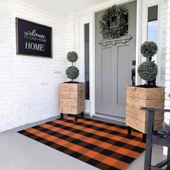 MUBIN Buffalo Plaid Rug in outdoor setting near front door