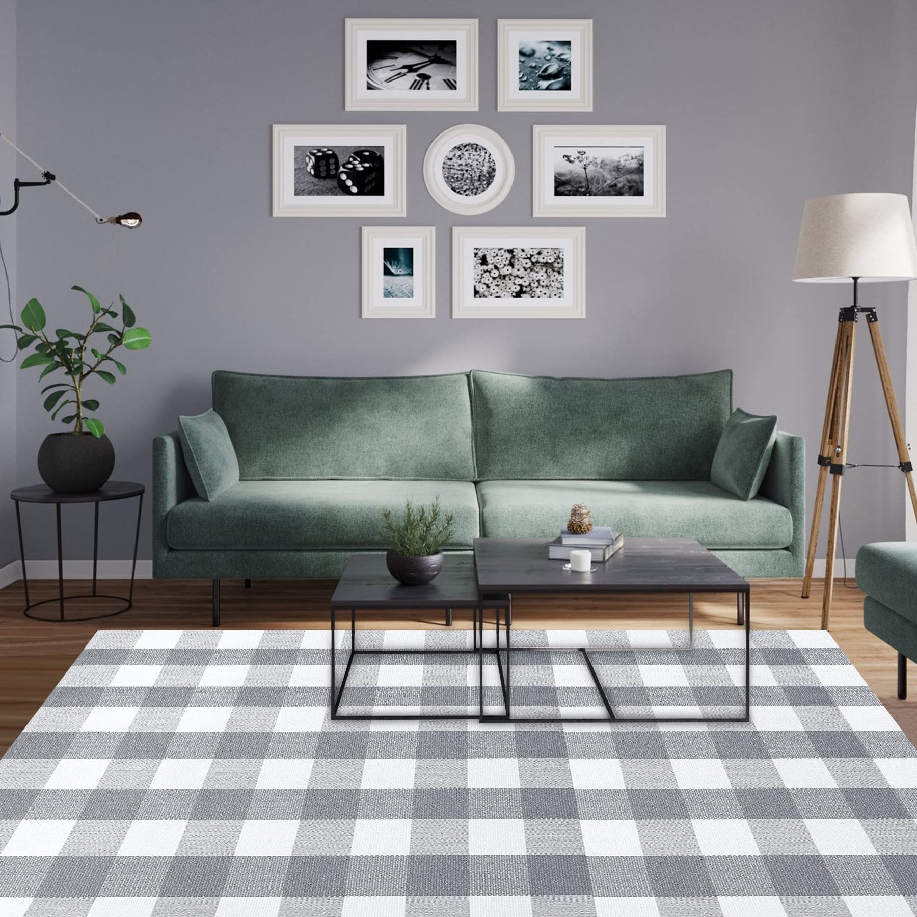 MUBIN Buffalo Plaid Rug laid out in a dining room