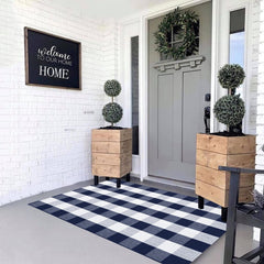 MUBIN Buffalo Plaid Rug layered with a welcome mat