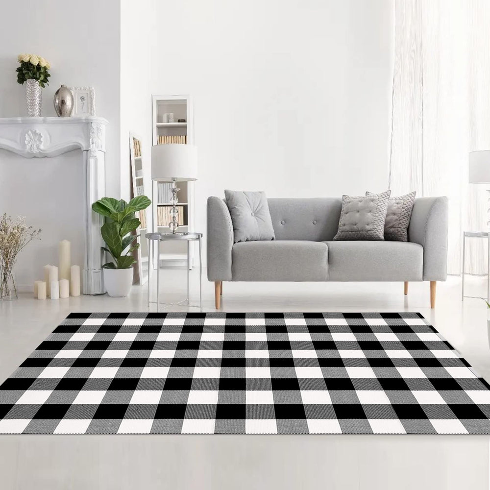MUBIN Cotton Buffalo Plaid Rug close-up showing texture