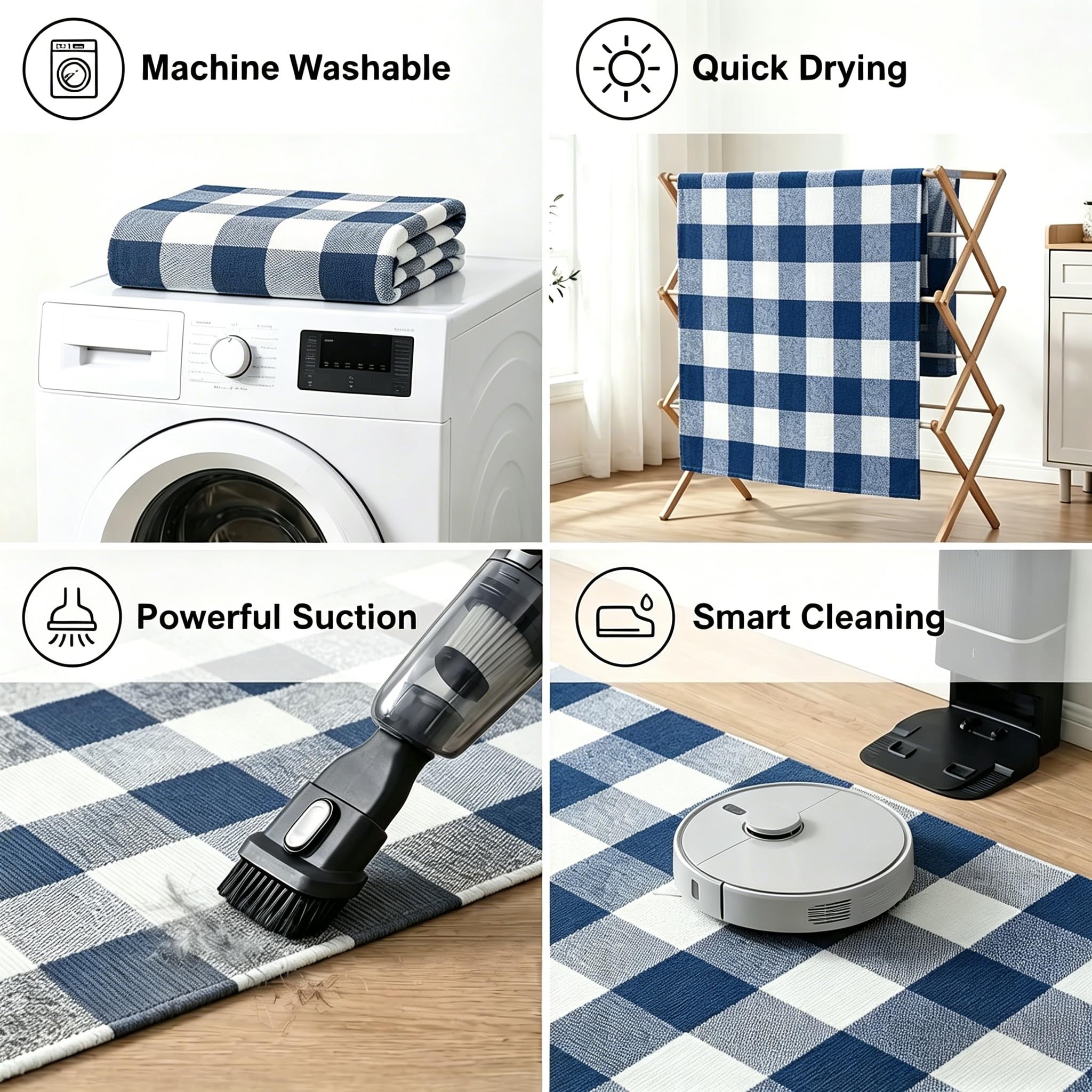 MUBIN Cotton Buffalo Plaid Rug in a kitchen area