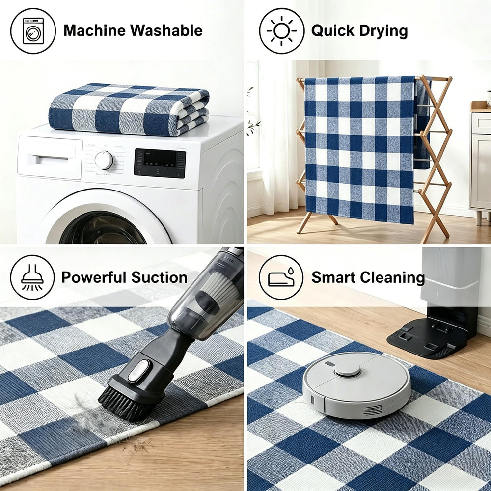 MUBIN Cotton Buffalo Plaid Rug in a kitchen area
