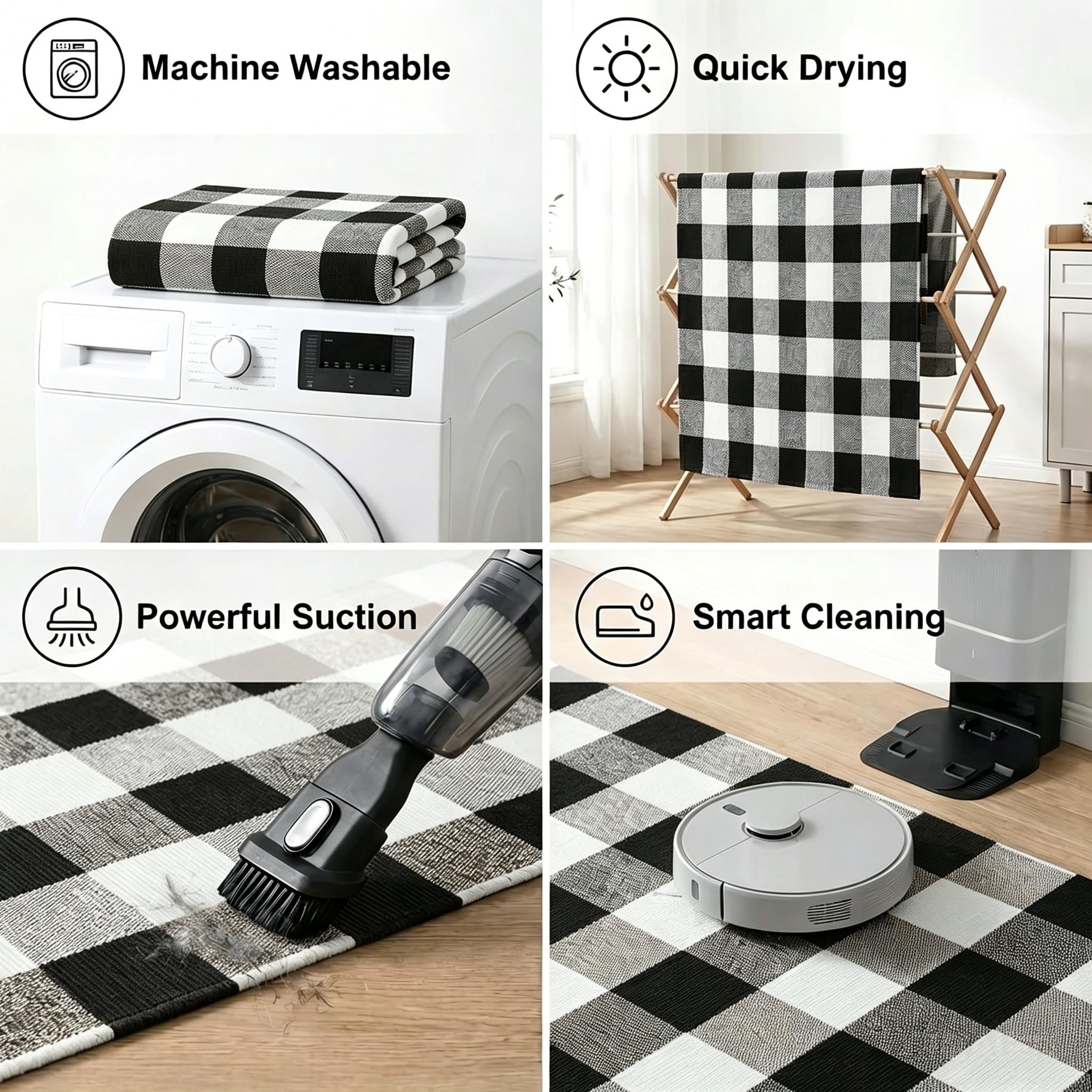 MUBIN Cotton Buffalo Plaid Rug rolled up for storage