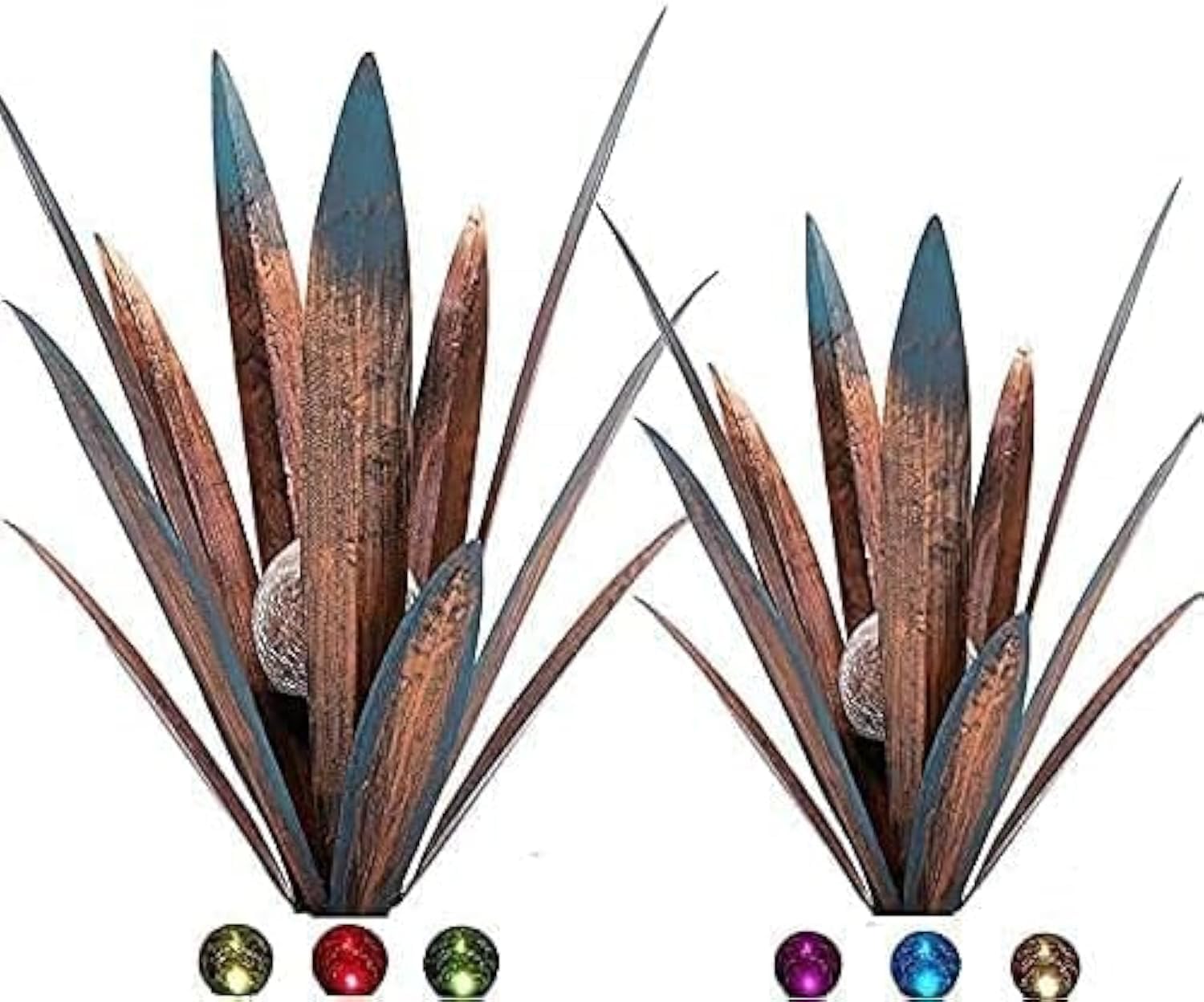 Muciwa metal agave sculpture front view with rod for soil insertion