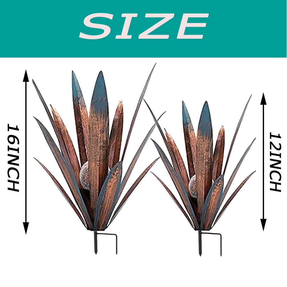 Muciwa metal agave sculpture in a garden setting