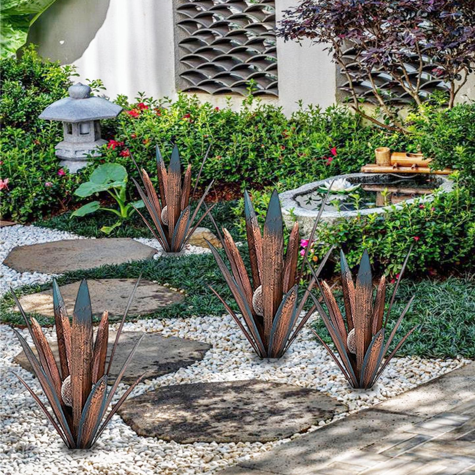 Muciwa metal agave sculpture with vibrant colour in natural light