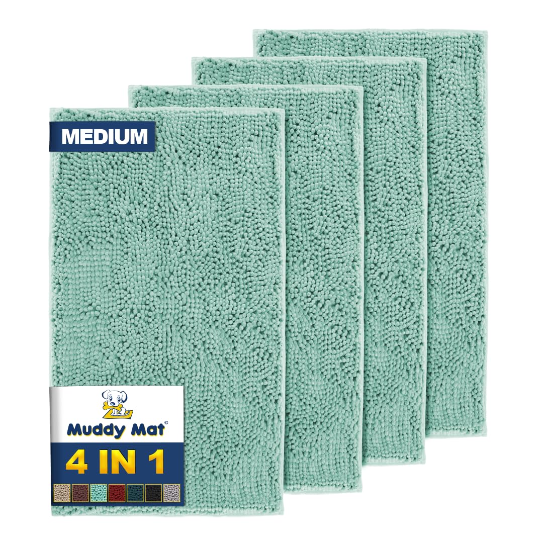 Muddy Mat 4-Piece Seafoam Green Medium Microfiber Rug Front View