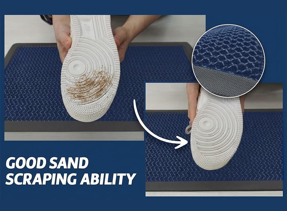 Muddy Mat Meshy Mat blue in a mudroom