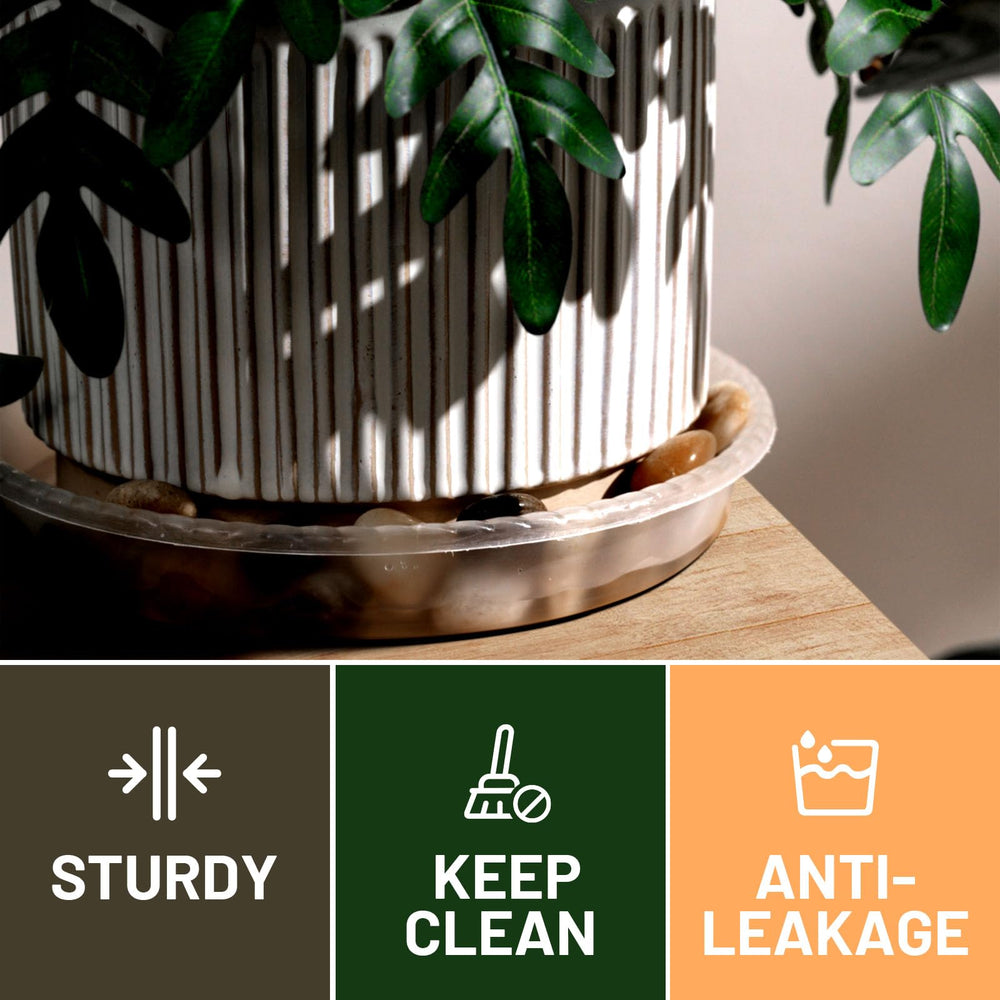MUDEELA 12-inch plastic saucer holding a potted plant