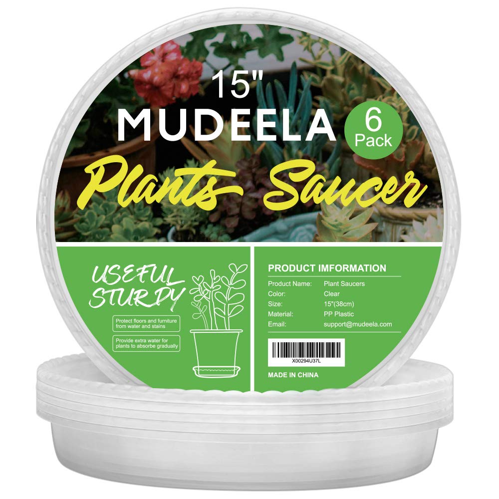 MUDEELA 15-inch clear plastic plant saucer front view