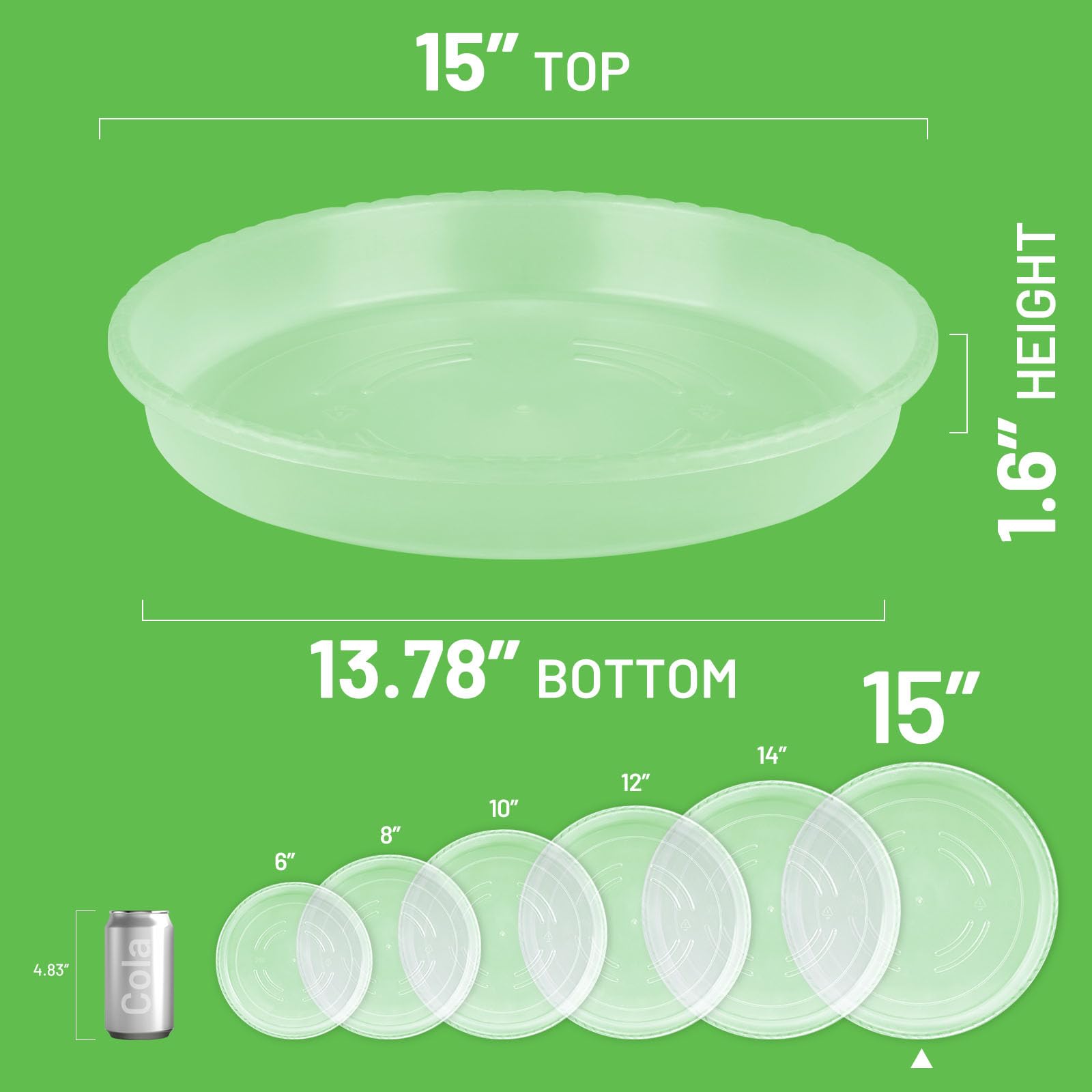 MUDEELA 15-inch plant saucer side view with dimensions