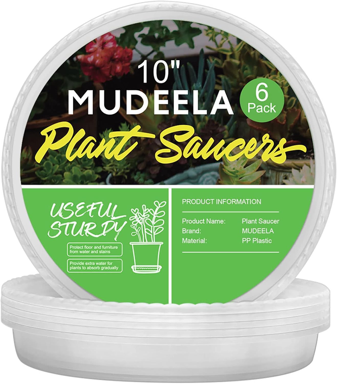 MUDEELA 6-Pack Clear Plant Saucers 10 Inch, top view