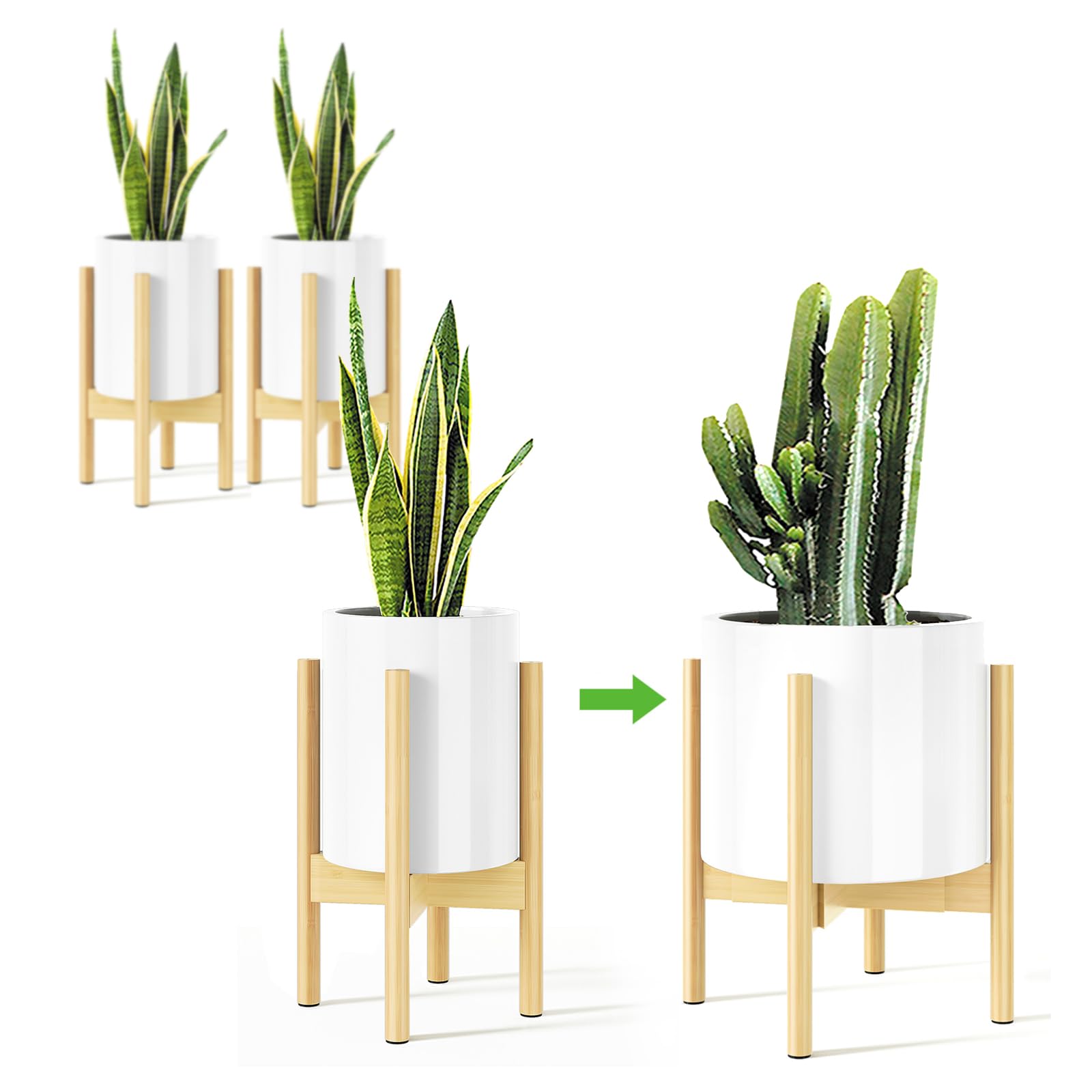 MUDEELA Plant Stand 14.5 Inch Tall Natural Bamboo Front View