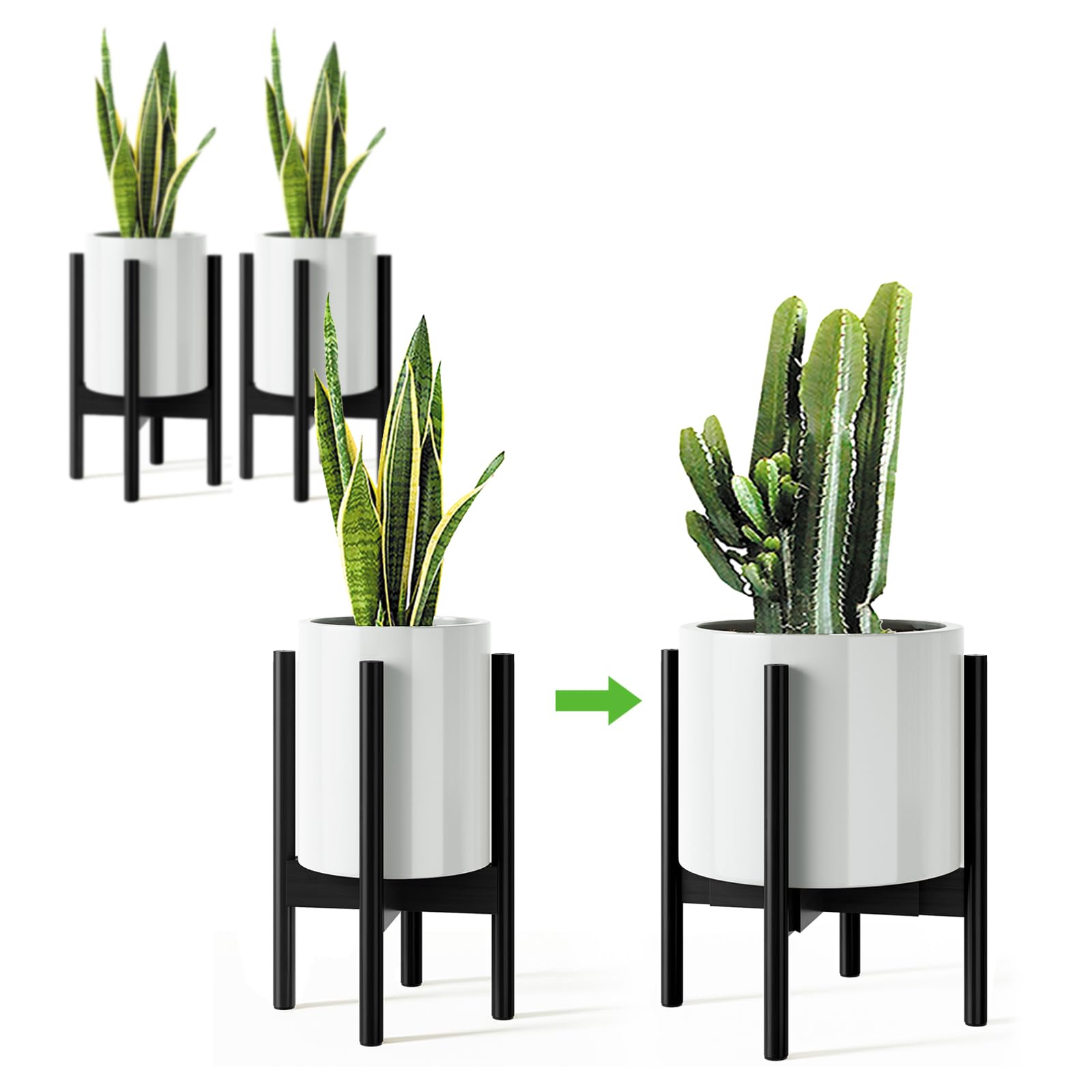 MUDEELA Plant Stand front view, 14.5 inch tall black bamboo