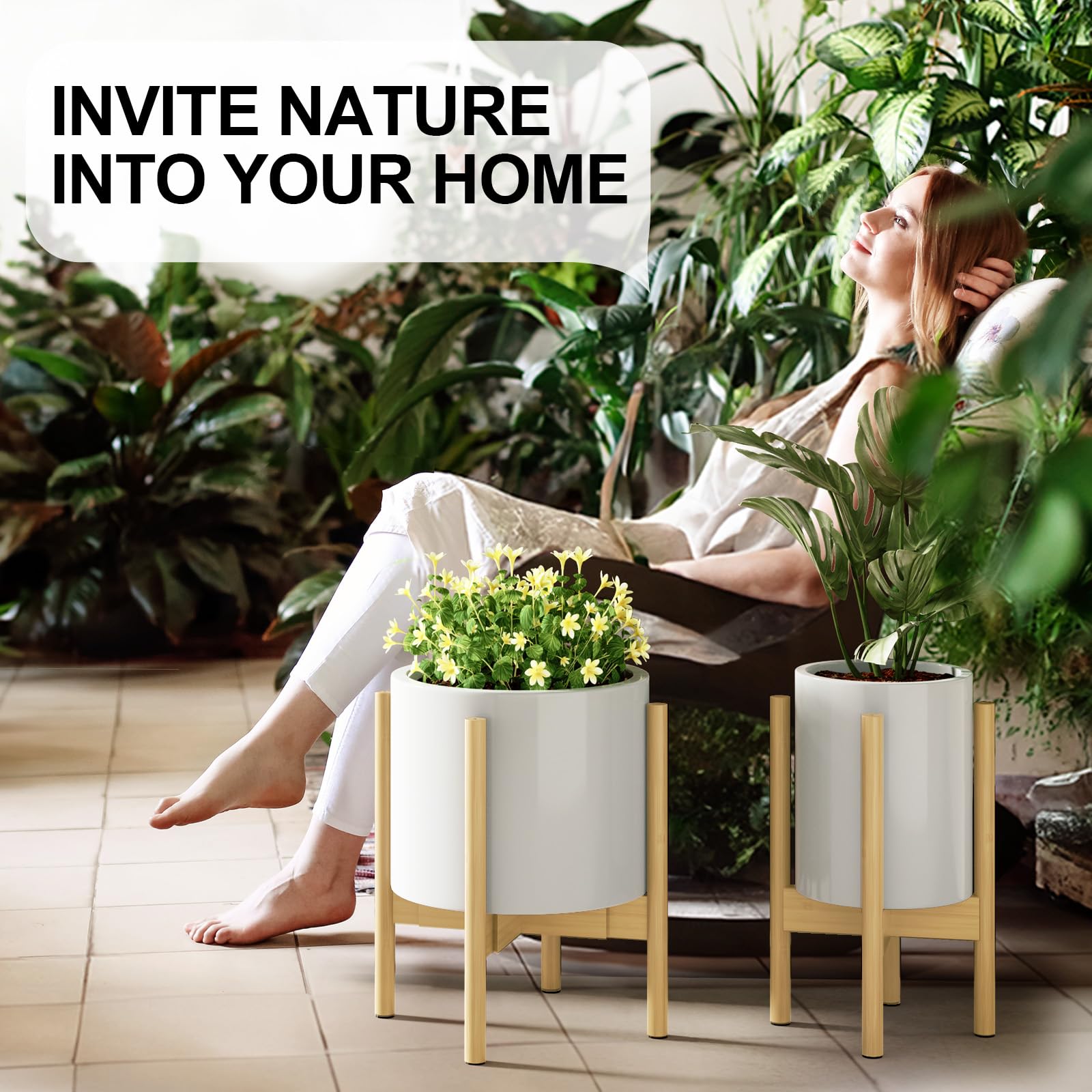 MUDEELA Plant Stand in Mid-Century Modern Decor Setting