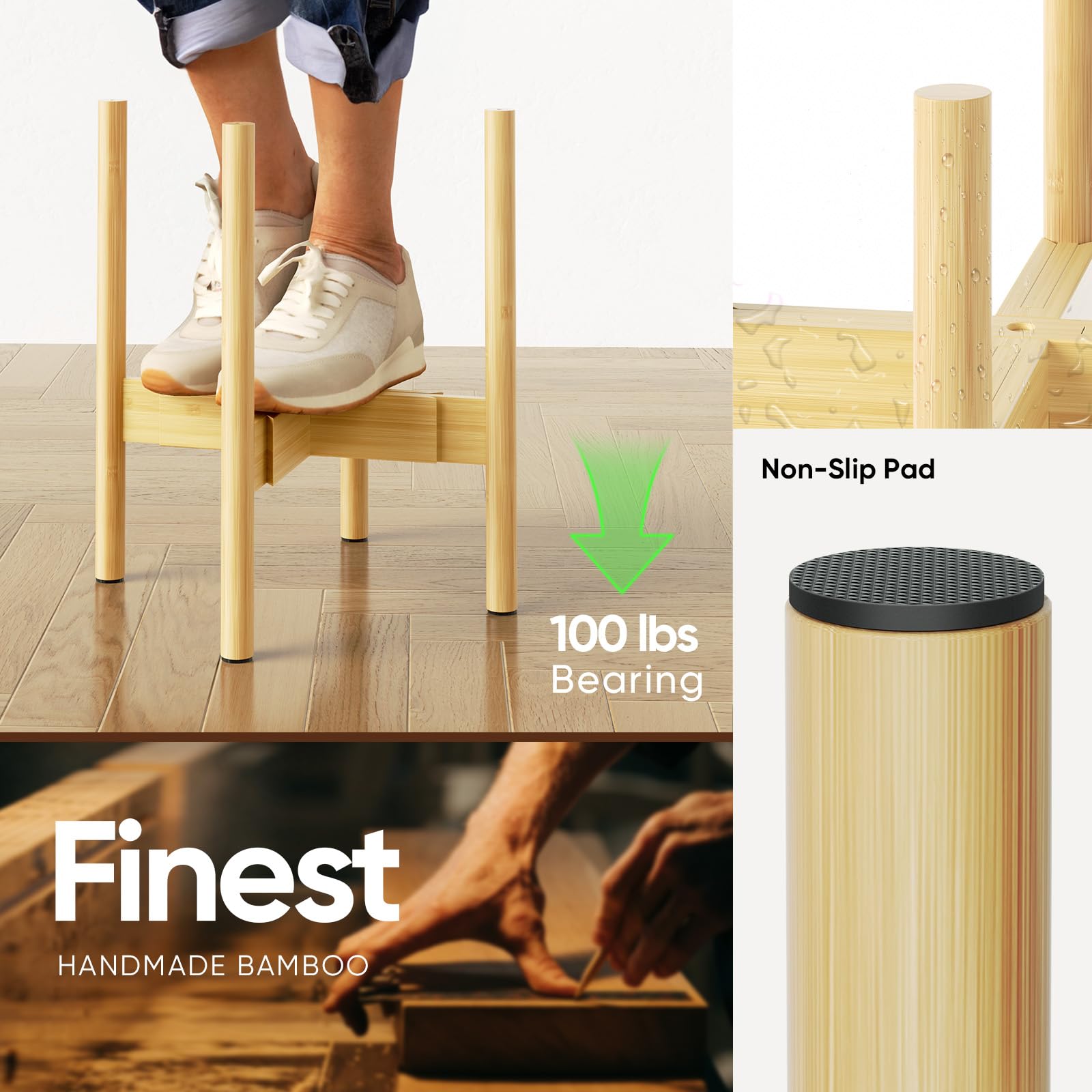 MUDEELA Plant Stand Natural Bamboo Side View