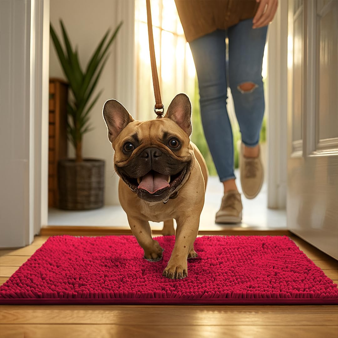MUDGUARD MAT Dog Door Muddy Mat in use with a dog
