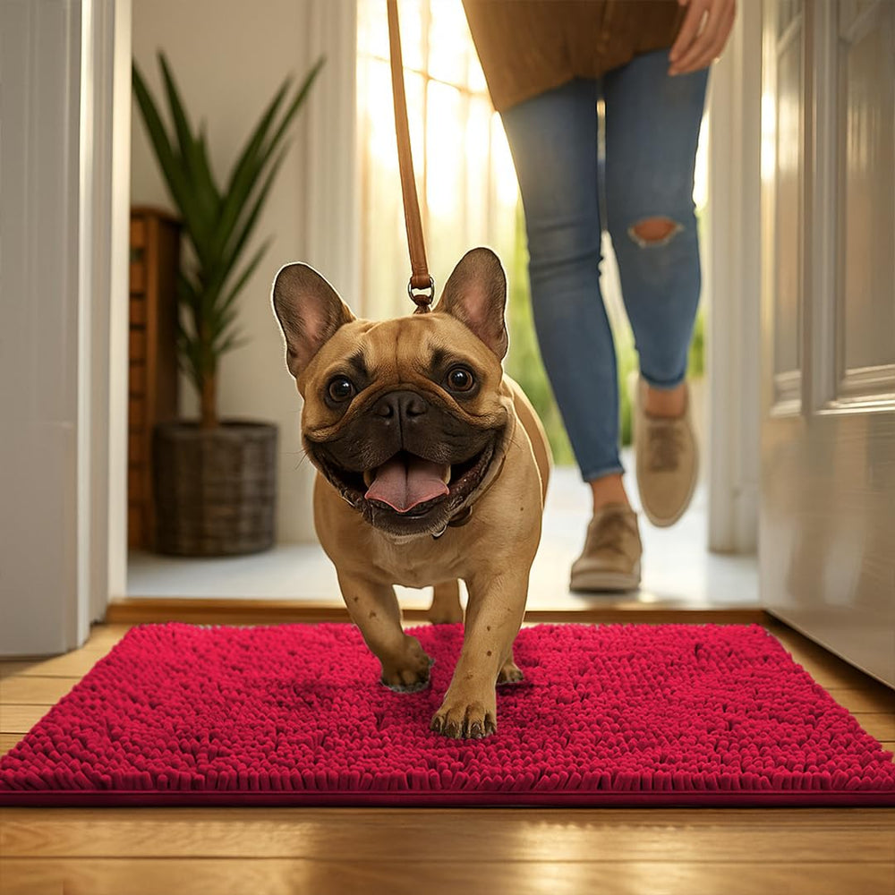 MUDGUARD MAT Dog Door Muddy Mat in use with a dog