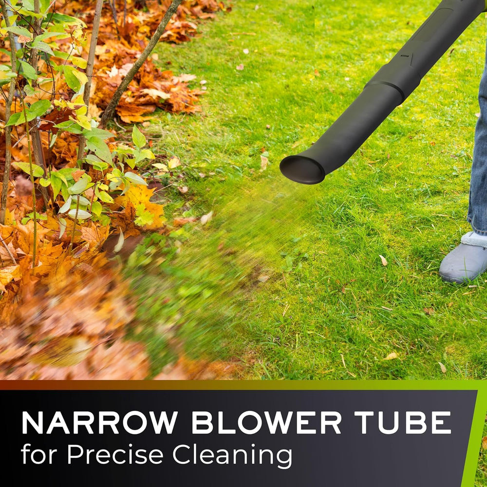 MUELLER HOME UltraStorm Leaf Blower in use blowing leaves off patio