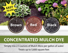 Mulch Worx Black Mulch Color Concentrate on a garden mulch bed