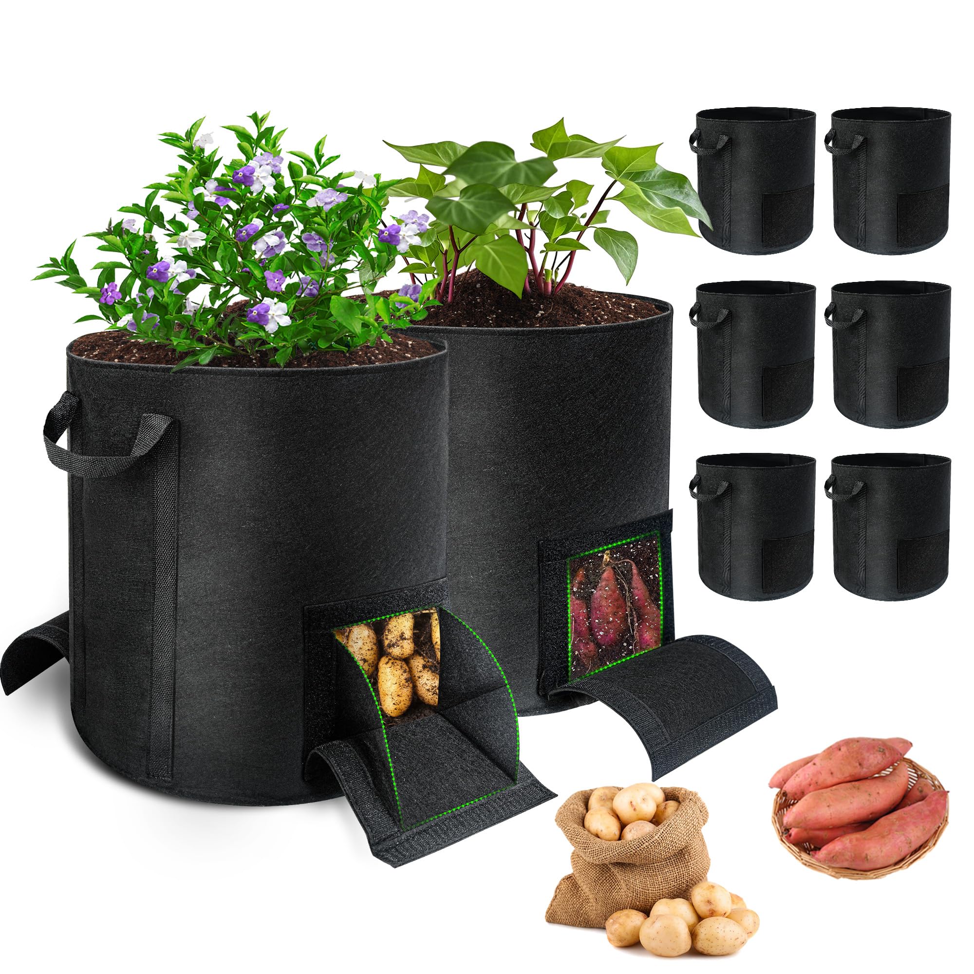 Mulctun 15 Gallon Potato Grow Bags front view with dual windows